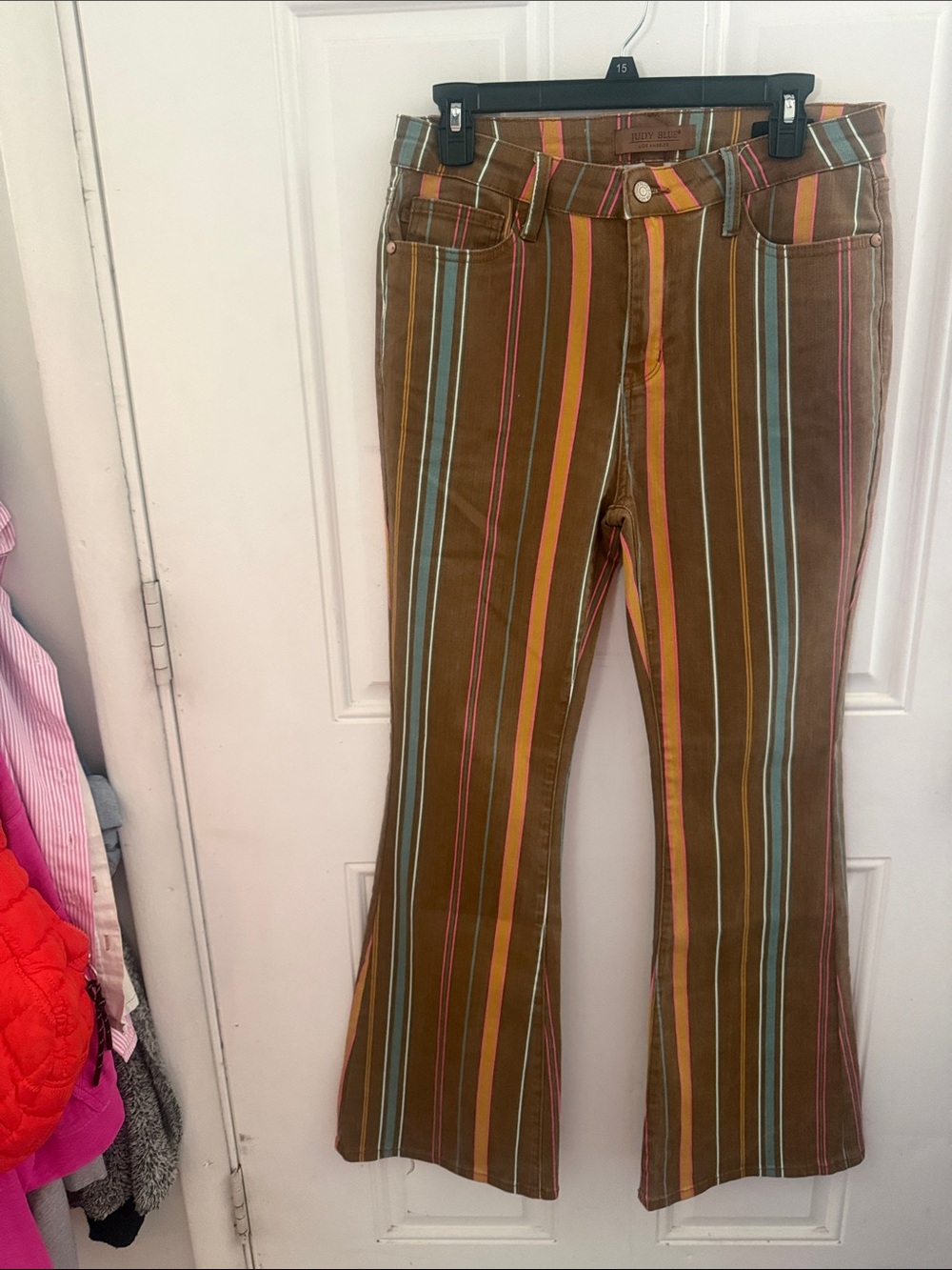 Judy Blue Brown Striped Bootcut Pants with Multicolor Vertical Stripes 11/30